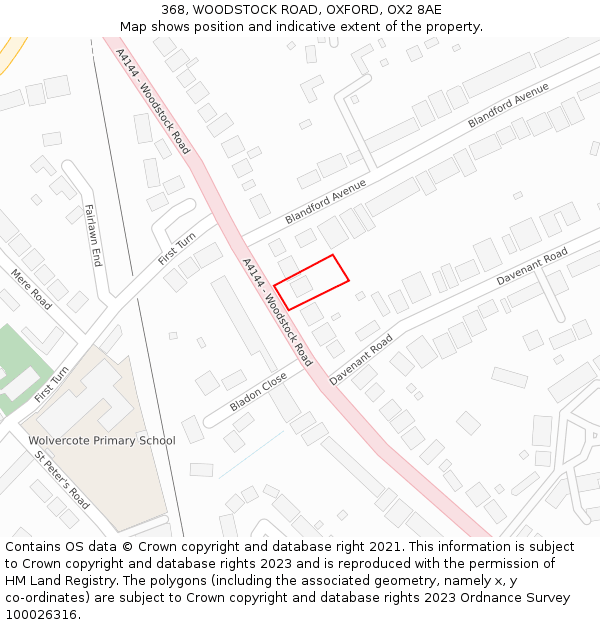 368, WOODSTOCK ROAD, OXFORD, OX2 8AE: Location map and indicative extent of plot