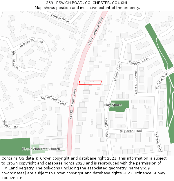 369, IPSWICH ROAD, COLCHESTER, CO4 0HL: Location map and indicative extent of plot