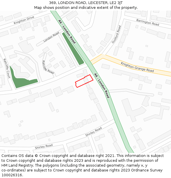 369, LONDON ROAD, LEICESTER, LE2 3JT: Location map and indicative extent of plot