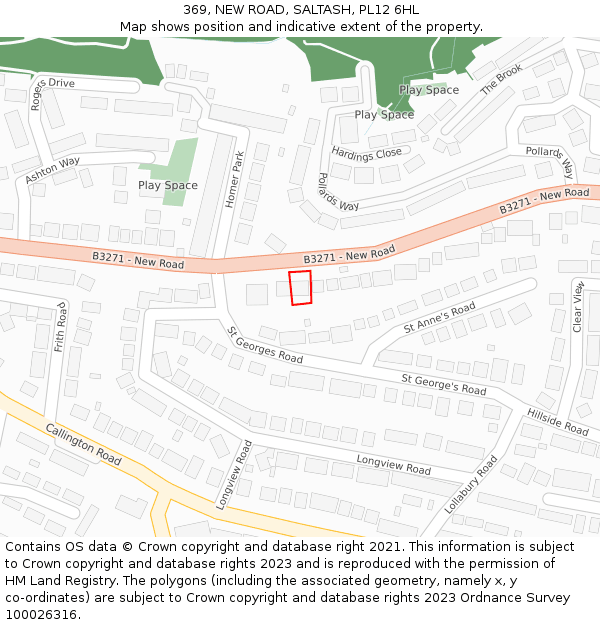 369, NEW ROAD, SALTASH, PL12 6HL: Location map and indicative extent of plot