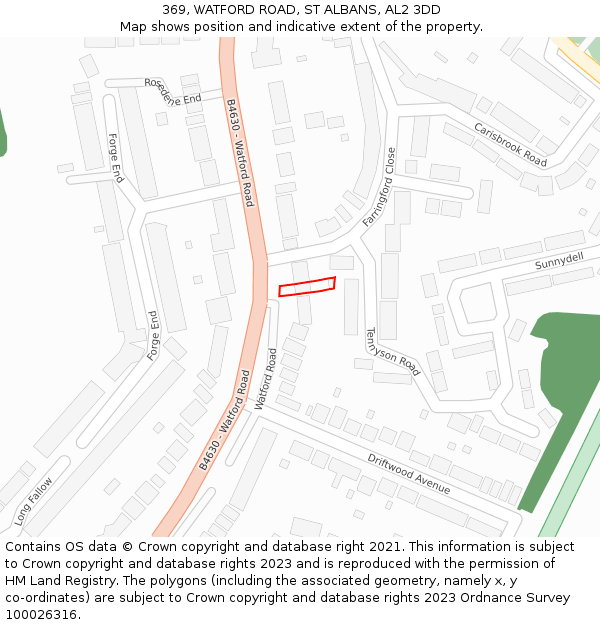 369, WATFORD ROAD, ST ALBANS, AL2 3DD: Location map and indicative extent of plot