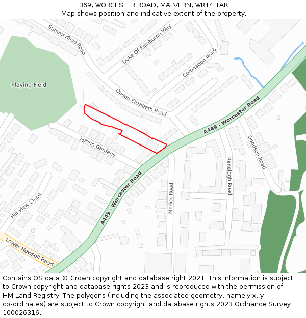 369, WORCESTER ROAD, MALVERN, WR14 1AR: Location map and indicative extent of plot