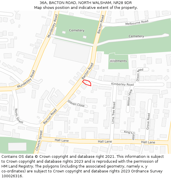 36A, BACTON ROAD, NORTH WALSHAM, NR28 9DR: Location map and indicative extent of plot
