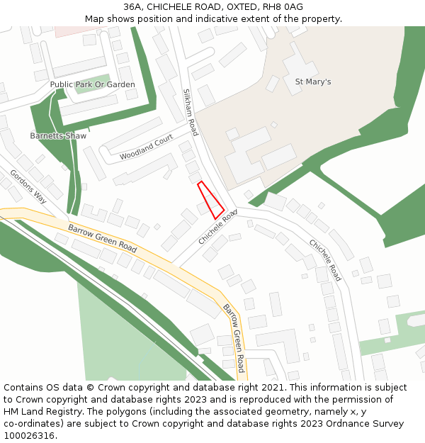 36A, CHICHELE ROAD, OXTED, RH8 0AG: Location map and indicative extent of plot