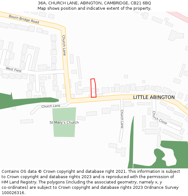 36A, CHURCH LANE, ABINGTON, CAMBRIDGE, CB21 6BQ: Location map and indicative extent of plot