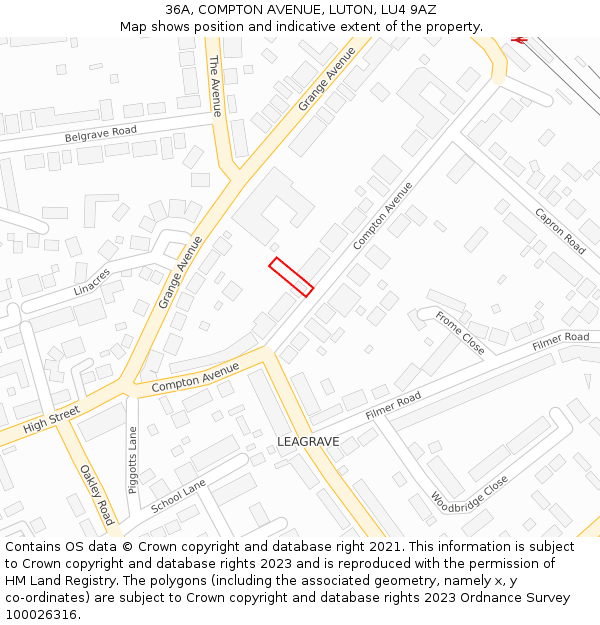 36A, COMPTON AVENUE, LUTON, LU4 9AZ: Location map and indicative extent of plot