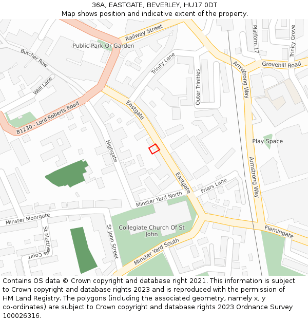 36A, EASTGATE, BEVERLEY, HU17 0DT: Location map and indicative extent of plot