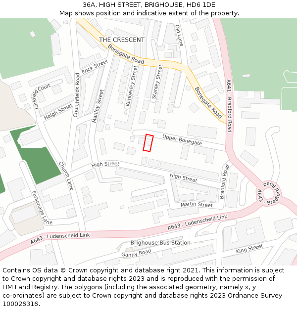 36A, HIGH STREET, BRIGHOUSE, HD6 1DE: Location map and indicative extent of plot