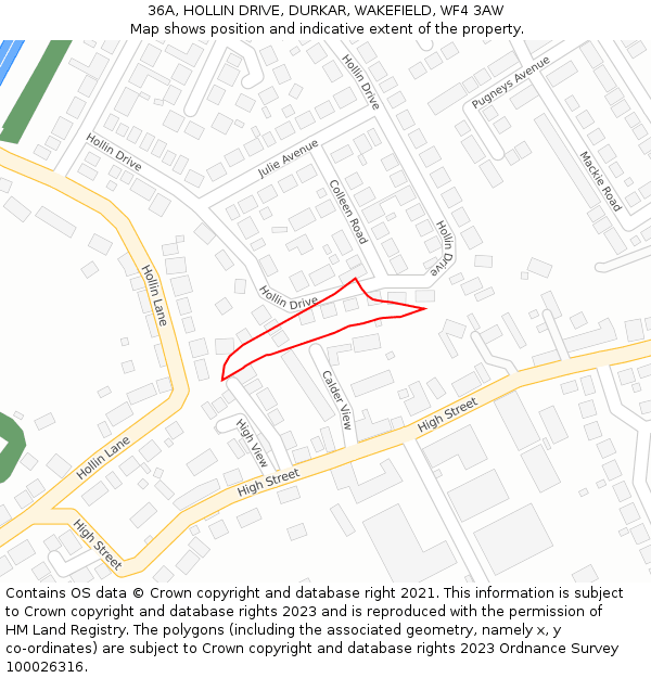 36A, HOLLIN DRIVE, DURKAR, WAKEFIELD, WF4 3AW: Location map and indicative extent of plot