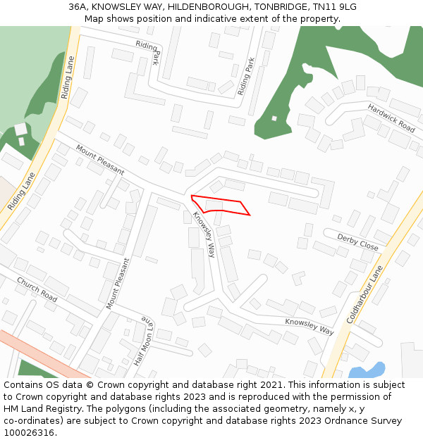 36A, KNOWSLEY WAY, HILDENBOROUGH, TONBRIDGE, TN11 9LG: Location map and indicative extent of plot