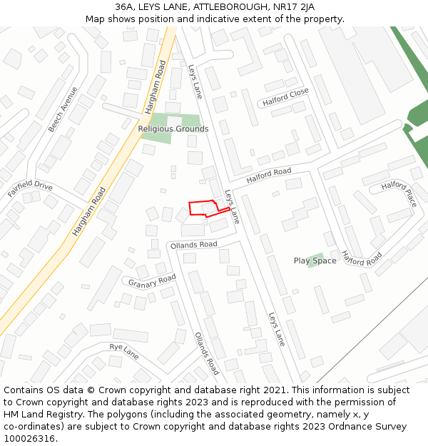 36A, LEYS LANE, ATTLEBOROUGH, NR17 2JA: Location map and indicative extent of plot