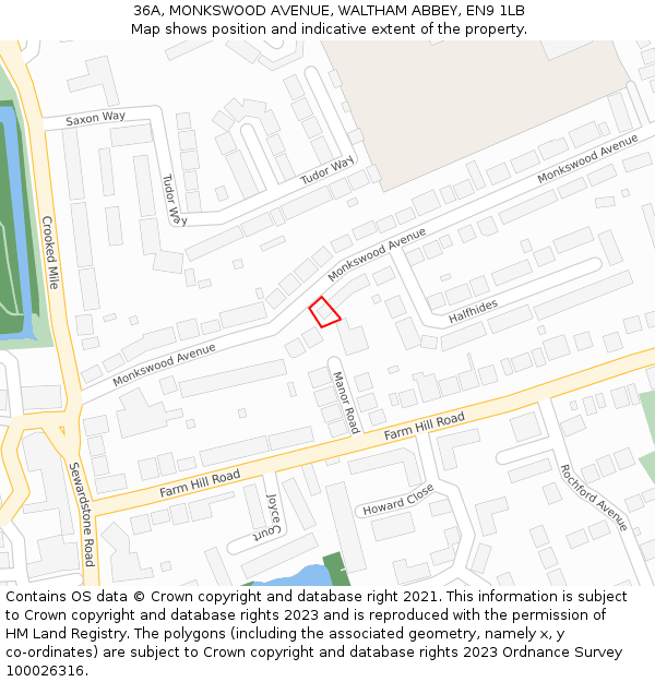 36A, MONKSWOOD AVENUE, WALTHAM ABBEY, EN9 1LB: Location map and indicative extent of plot