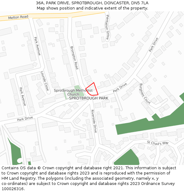36A, PARK DRIVE, SPROTBROUGH, DONCASTER, DN5 7LA: Location map and indicative extent of plot
