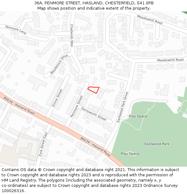 36A, PENMORE STREET, HASLAND, CHESTERFIELD, S41 0PB: Location map and indicative extent of plot