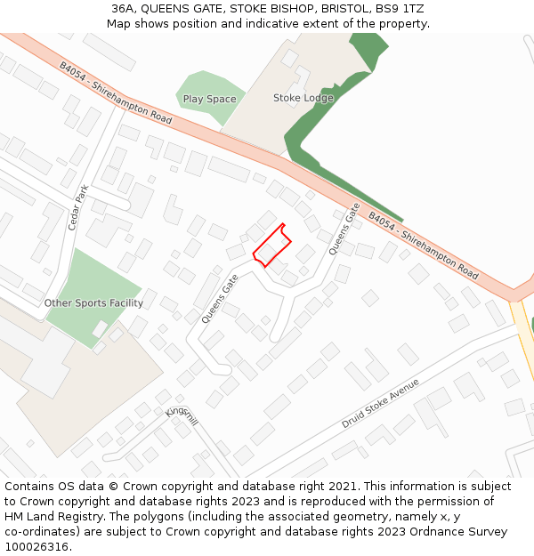 36A, QUEENS GATE, STOKE BISHOP, BRISTOL, BS9 1TZ: Location map and indicative extent of plot