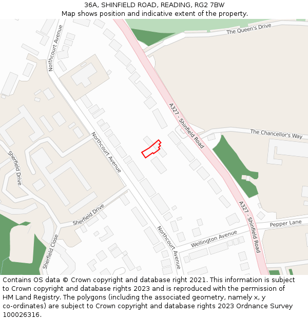 36A, SHINFIELD ROAD, READING, RG2 7BW: Location map and indicative extent of plot