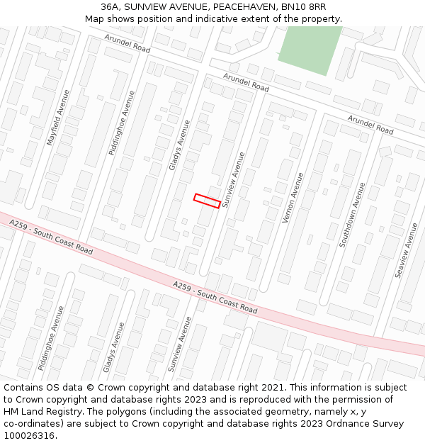 36A, SUNVIEW AVENUE, PEACEHAVEN, BN10 8RR: Location map and indicative extent of plot