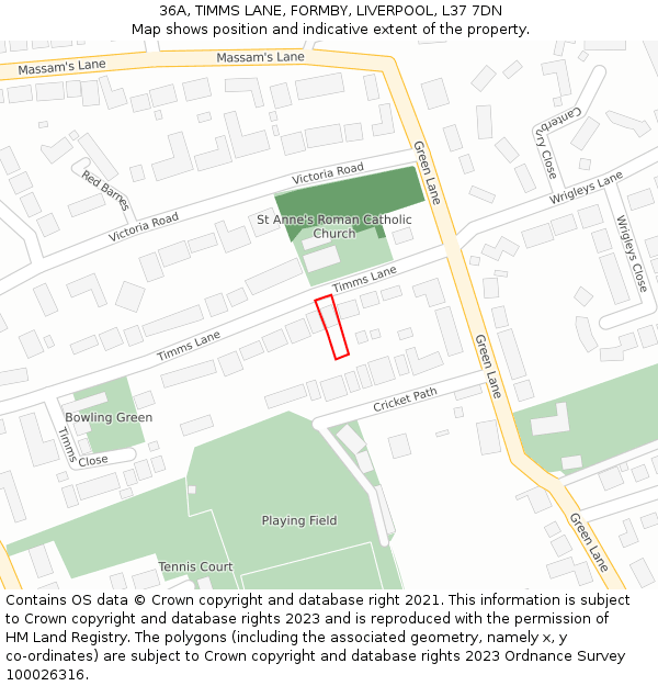 36A, TIMMS LANE, FORMBY, LIVERPOOL, L37 7DN: Location map and indicative extent of plot