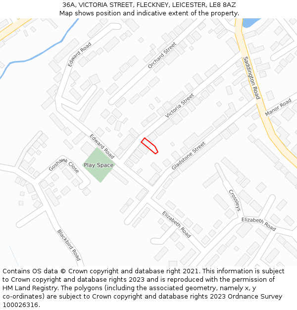 36A, VICTORIA STREET, FLECKNEY, LEICESTER, LE8 8AZ: Location map and indicative extent of plot