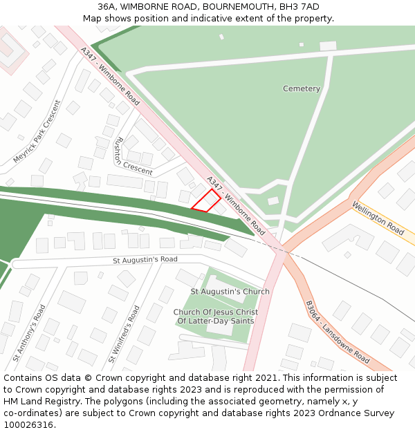 36A, WIMBORNE ROAD, BOURNEMOUTH, BH3 7AD: Location map and indicative extent of plot