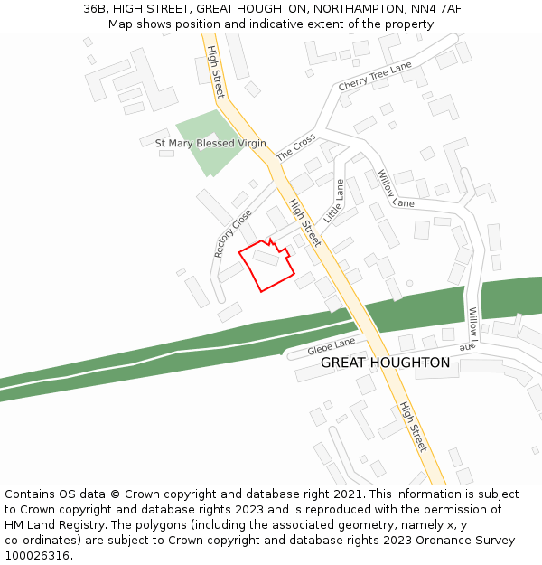 36B, HIGH STREET, GREAT HOUGHTON, NORTHAMPTON, NN4 7AF: Location map and indicative extent of plot