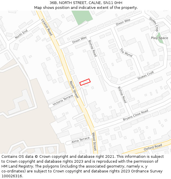 36B, NORTH STREET, CALNE, SN11 0HH: Location map and indicative extent of plot