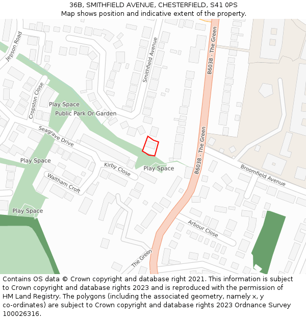 36B, SMITHFIELD AVENUE, CHESTERFIELD, S41 0PS: Location map and indicative extent of plot