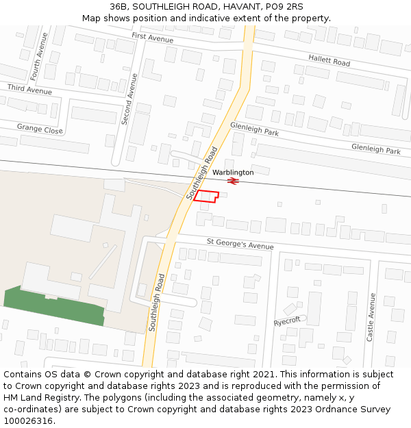 36B, SOUTHLEIGH ROAD, HAVANT, PO9 2RS: Location map and indicative extent of plot