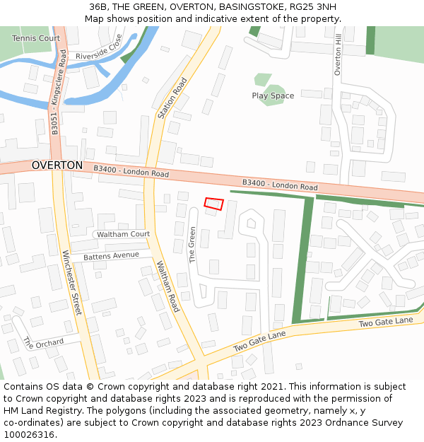 36B, THE GREEN, OVERTON, BASINGSTOKE, RG25 3NH: Location map and indicative extent of plot