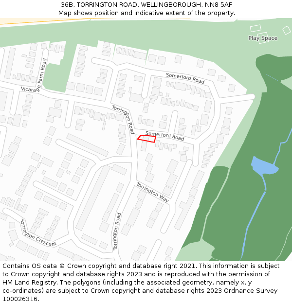 36B, TORRINGTON ROAD, WELLINGBOROUGH, NN8 5AF: Location map and indicative extent of plot