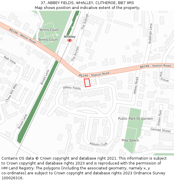 37, ABBEY FIELDS, WHALLEY, CLITHEROE, BB7 9RS: Location map and indicative extent of plot