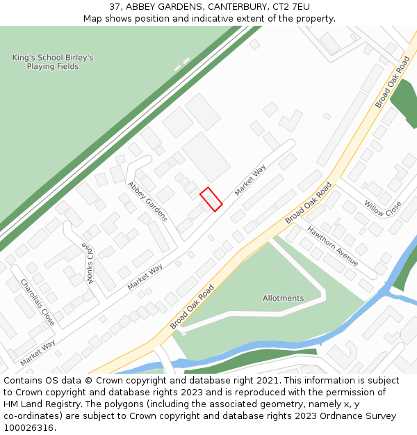 37, ABBEY GARDENS, CANTERBURY, CT2 7EU: Location map and indicative extent of plot