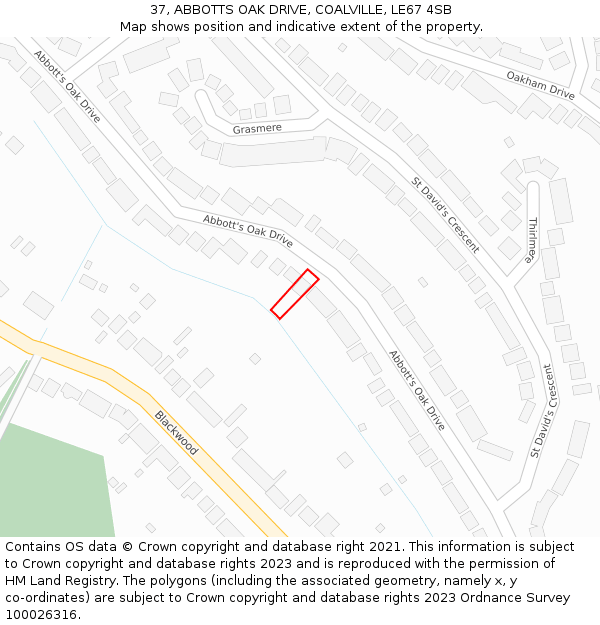 37, ABBOTTS OAK DRIVE, COALVILLE, LE67 4SB: Location map and indicative extent of plot