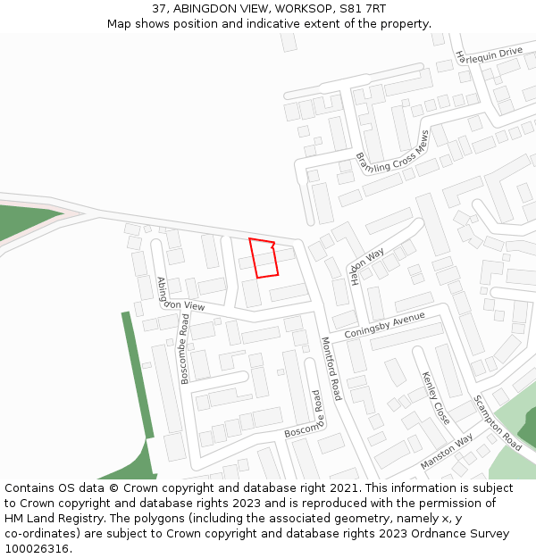 37, ABINGDON VIEW, WORKSOP, S81 7RT: Location map and indicative extent of plot