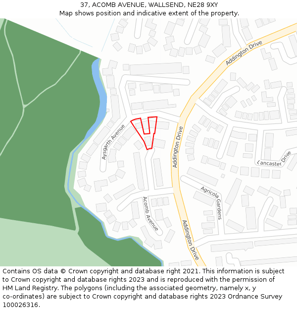 37, ACOMB AVENUE, WALLSEND, NE28 9XY: Location map and indicative extent of plot