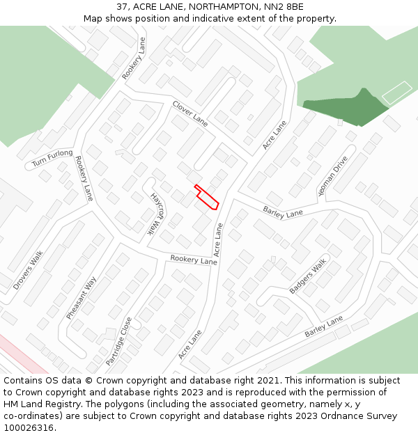 37, ACRE LANE, NORTHAMPTON, NN2 8BE: Location map and indicative extent of plot