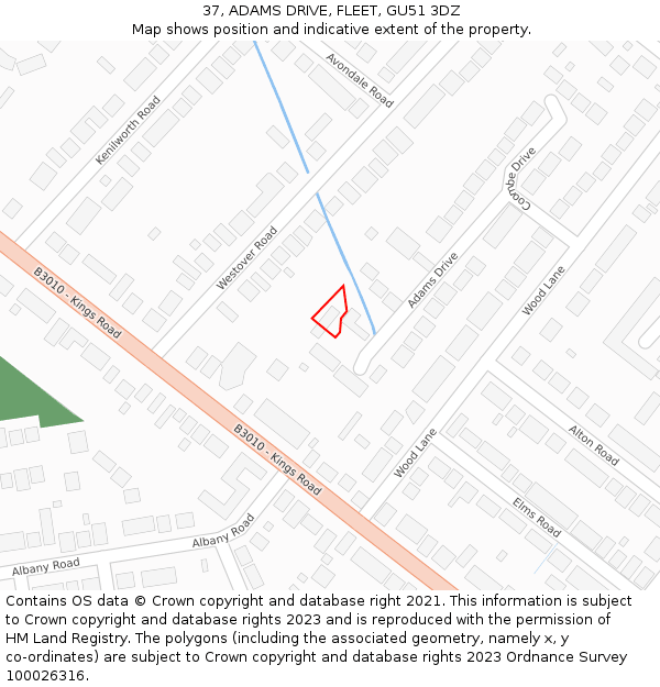 37, ADAMS DRIVE, FLEET, GU51 3DZ: Location map and indicative extent of plot