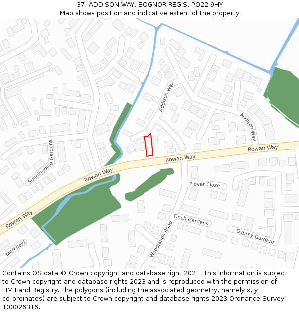 37, ADDISON WAY, BOGNOR REGIS, PO22 9HY: Location map and indicative extent of plot