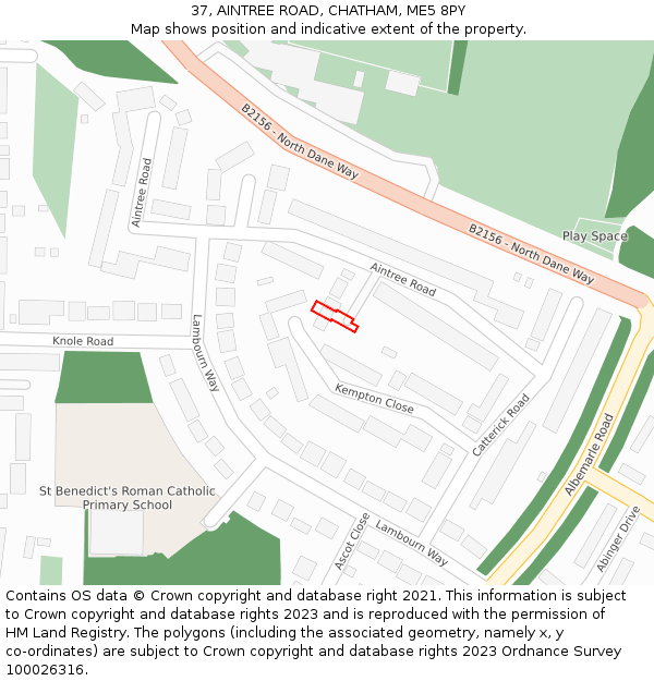37, AINTREE ROAD, CHATHAM, ME5 8PY: Location map and indicative extent of plot