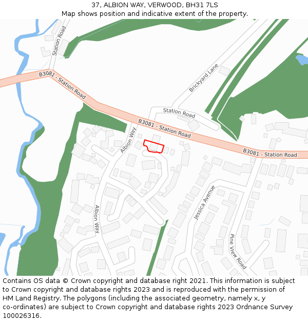 37, ALBION WAY, VERWOOD, BH31 7LS: Location map and indicative extent of plot