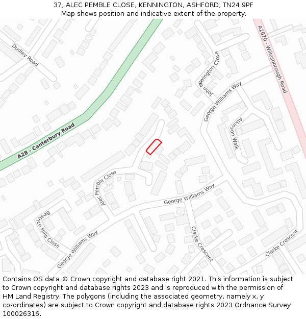 37, ALEC PEMBLE CLOSE, KENNINGTON, ASHFORD, TN24 9PF: Location map and indicative extent of plot