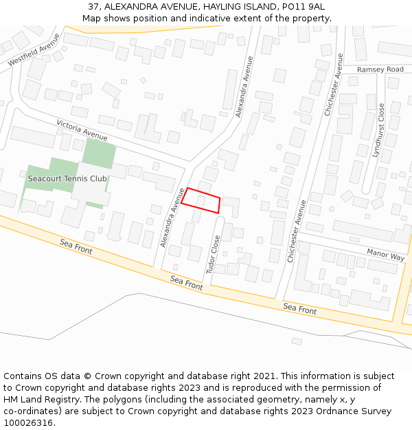 37, ALEXANDRA AVENUE, HAYLING ISLAND, PO11 9AL: Location map and indicative extent of plot