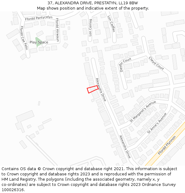 37, ALEXANDRA DRIVE, PRESTATYN, LL19 8BW: Location map and indicative extent of plot