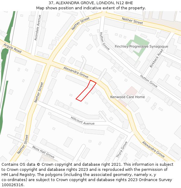 37, ALEXANDRA GROVE, LONDON, N12 8HE: Location map and indicative extent of plot