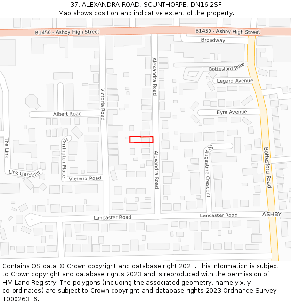 37, ALEXANDRA ROAD, SCUNTHORPE, DN16 2SF: Location map and indicative extent of plot