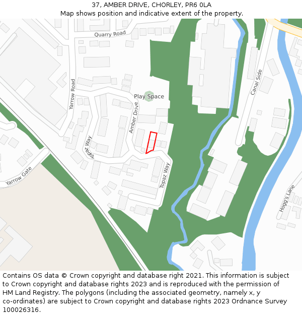 37, AMBER DRIVE, CHORLEY, PR6 0LA: Location map and indicative extent of plot