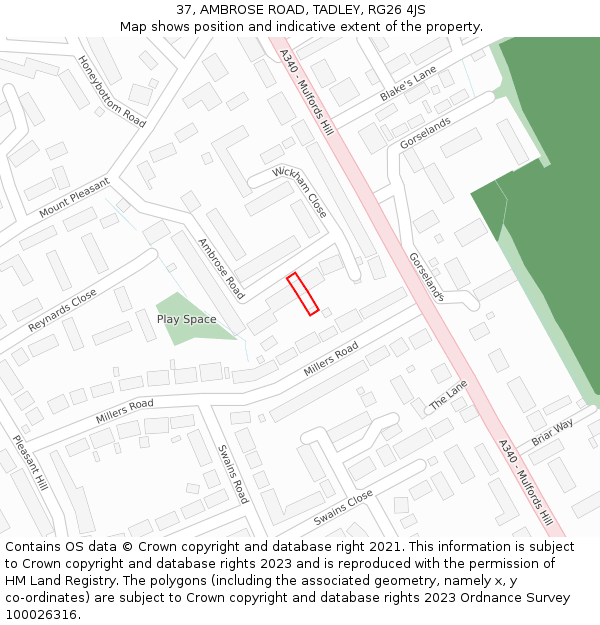 37, AMBROSE ROAD, TADLEY, RG26 4JS: Location map and indicative extent of plot