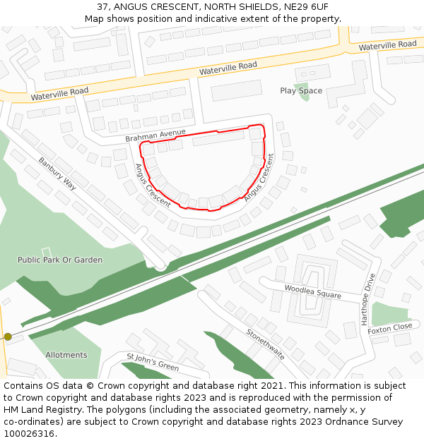 37, ANGUS CRESCENT, NORTH SHIELDS, NE29 6UF: Location map and indicative extent of plot