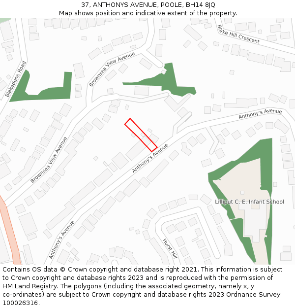 37, ANTHONYS AVENUE, POOLE, BH14 8JQ: Location map and indicative extent of plot