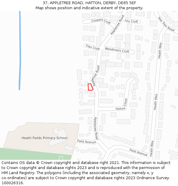 37, APPLETREE ROAD, HATTON, DERBY, DE65 5EF: Location map and indicative extent of plot